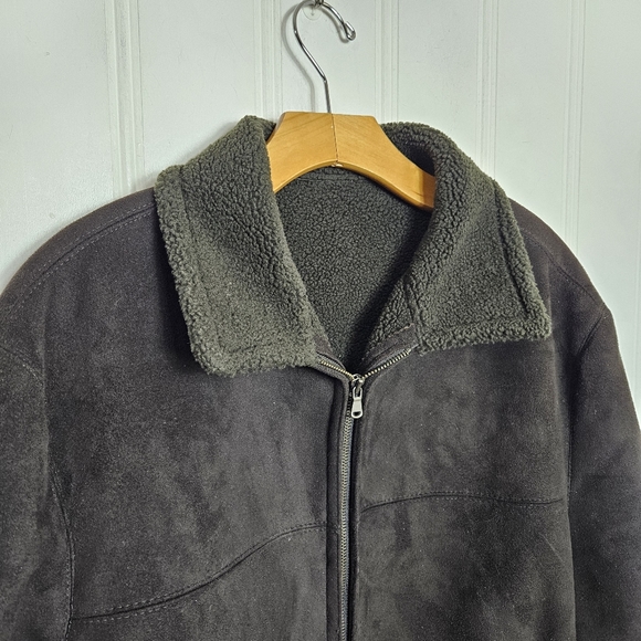 ZARA Black Faux Suede Aviator Jacket Shearling Lined Zip Coat Mens L - Picture 3 of 14